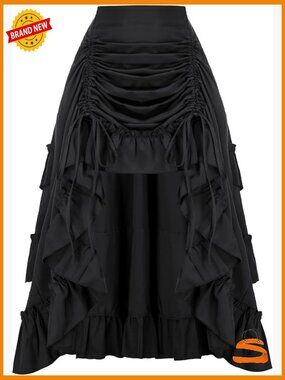 High-Low Victorian Bustle Skirt with Drawstrings, Steampunk Costume Skirt